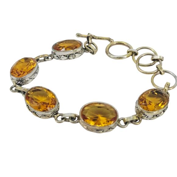 Vintage Jewelry - Yellow Citrine Gemstone Handmade 925 Sterling Silver Jewelry Bracelet Sz 7-8"